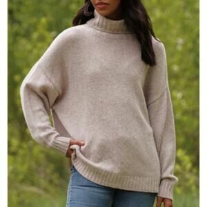 Jenni Kayne Cashmere Porter Turtleneck Sweater Cream Tan Size XL